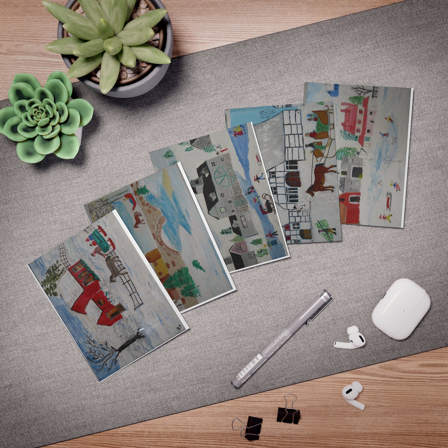 Country Winter Landscape Greeting Cards (5 different cards!)