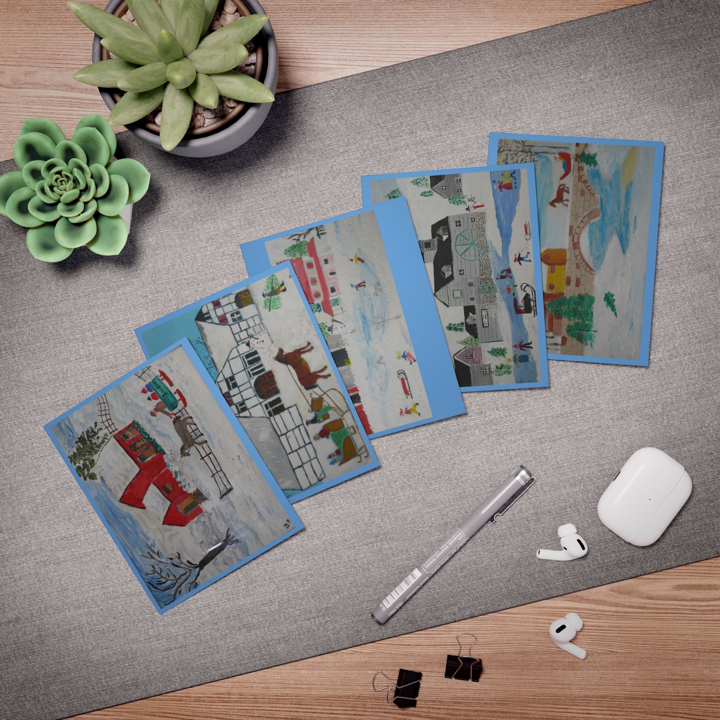 Holiday Winter Landscape Art Greeting Cards (5-Pack)