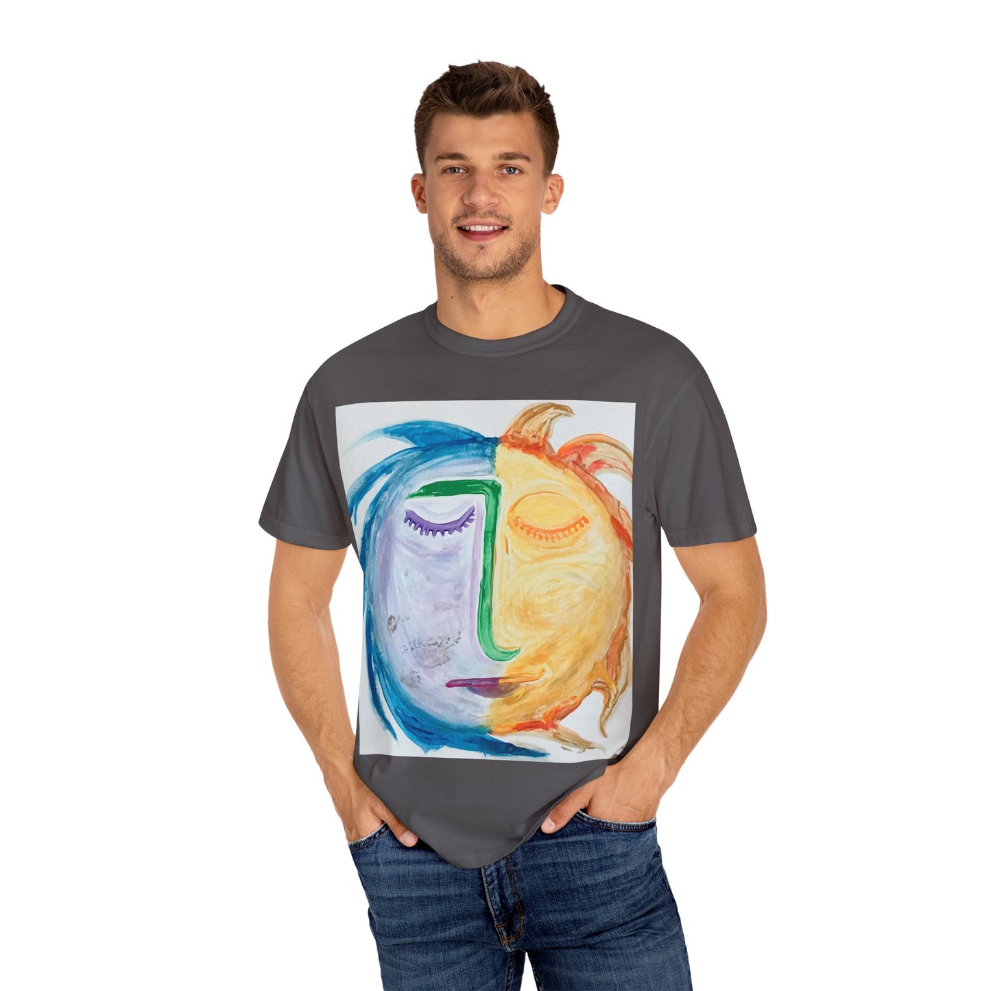 T-shirt with Artistic Sun & Moon Design
