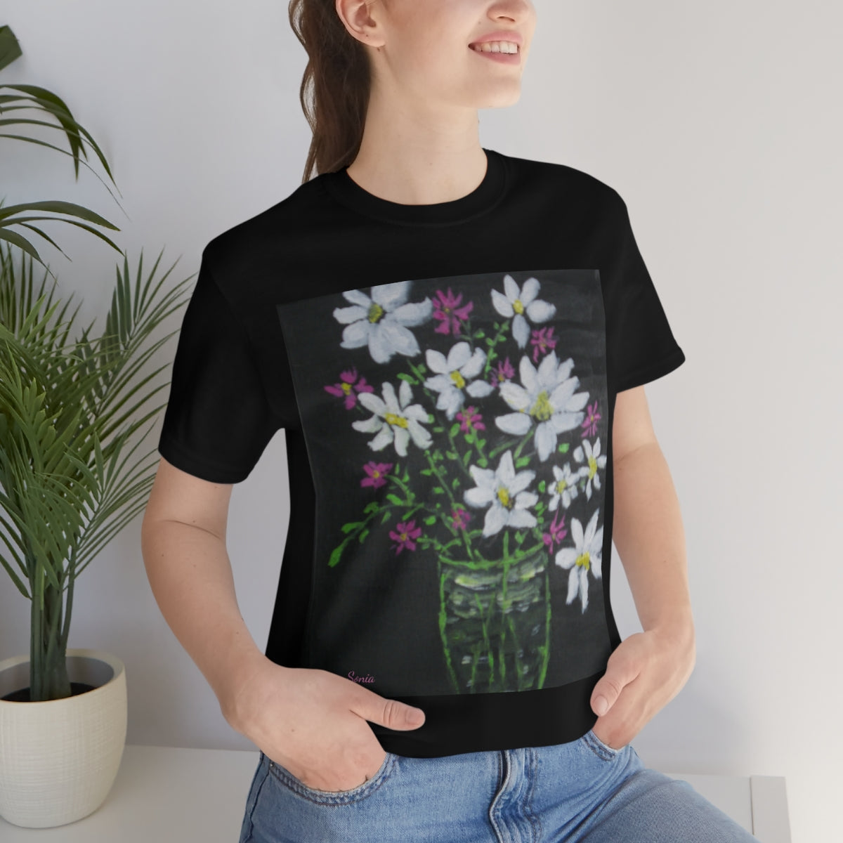 Floral on Black Short Sleeve Tee