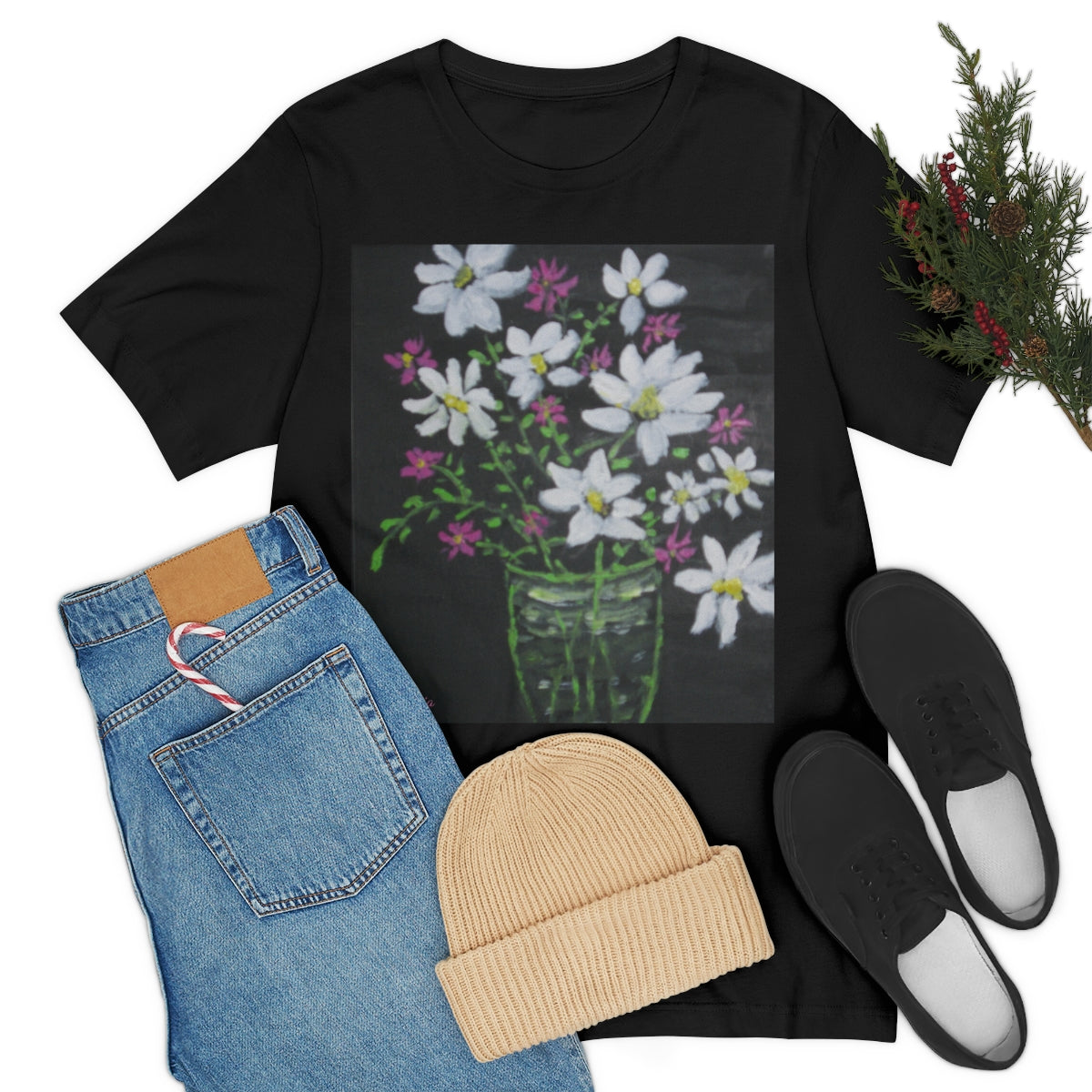 Floral on Black Short Sleeve Tee