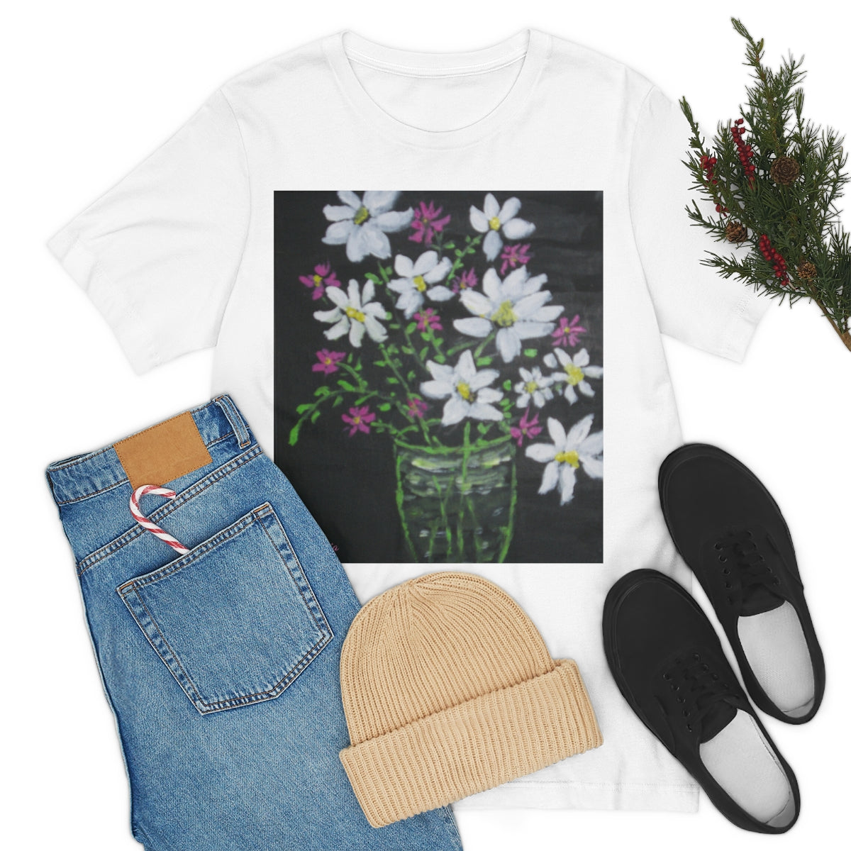 Floral on Black Short Sleeve Tee