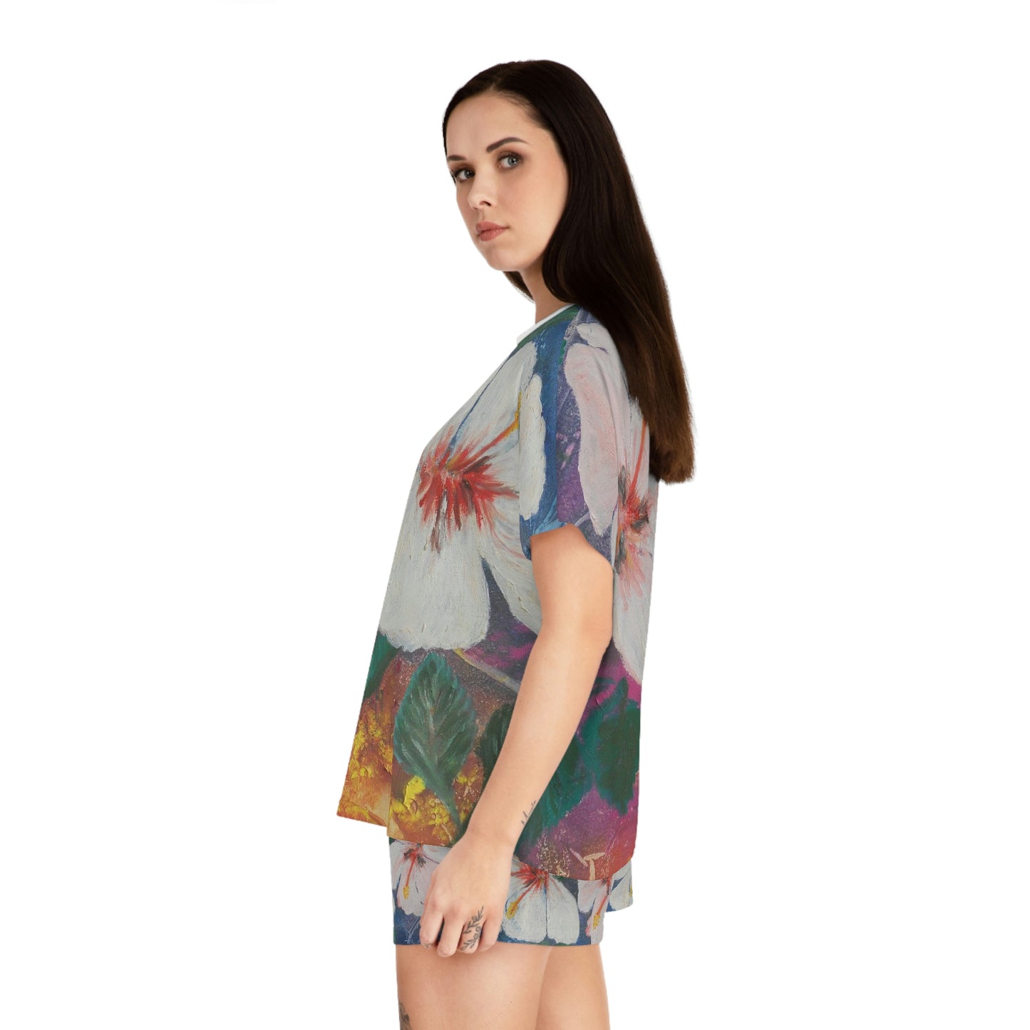 Colorful Hibiscus Women's Short Pajamas Set