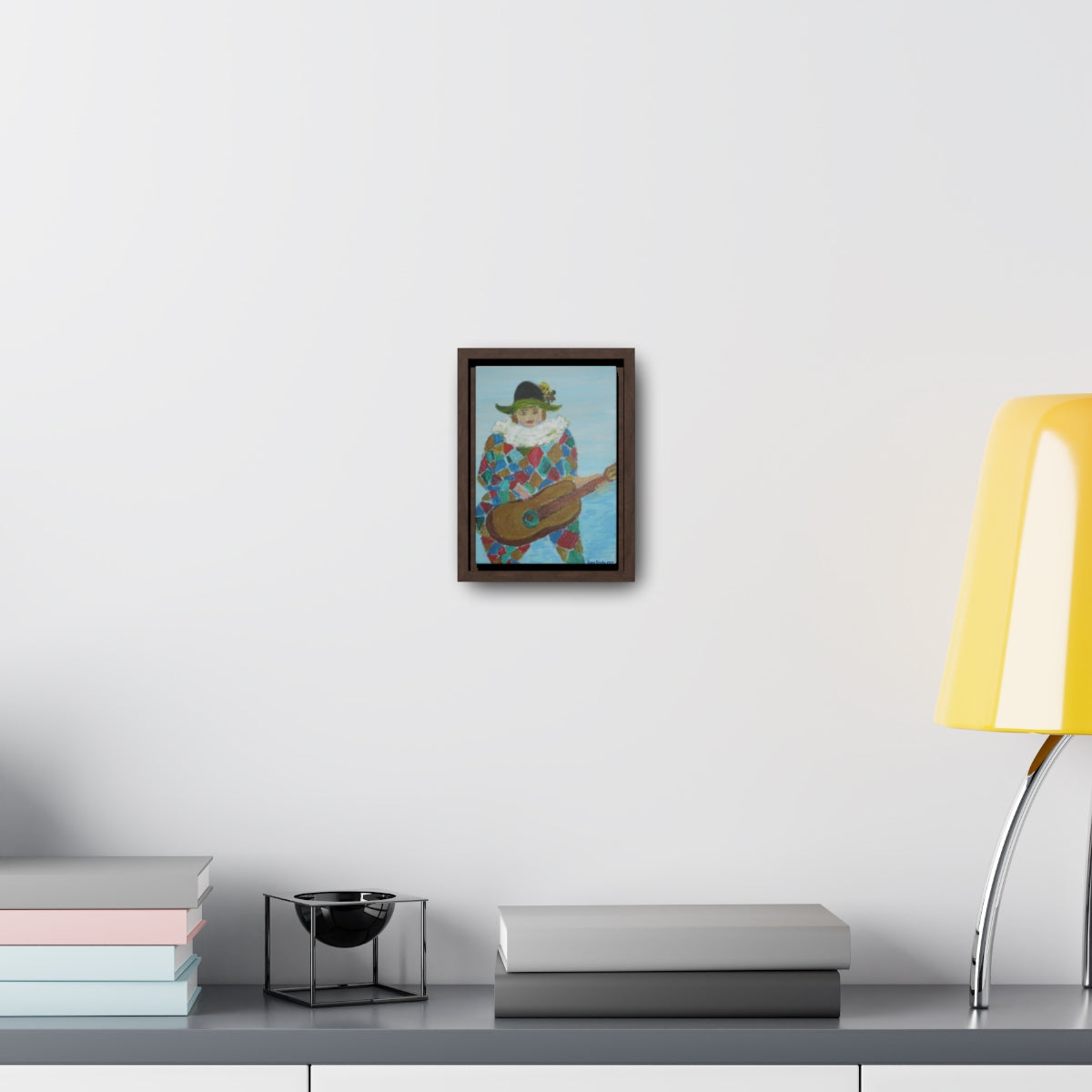 Oma Sonia's "Harlequin with Guitar" Framed Color Print on Canvas