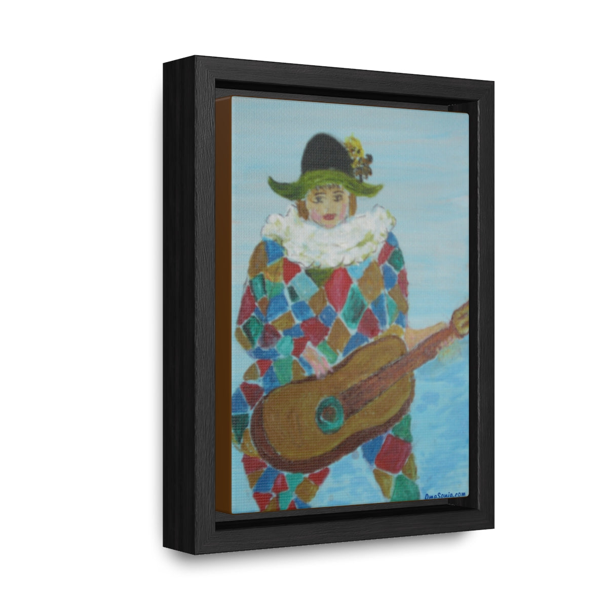 Oma Sonia's "Harlequin with Guitar" Framed Color Print on Canvas