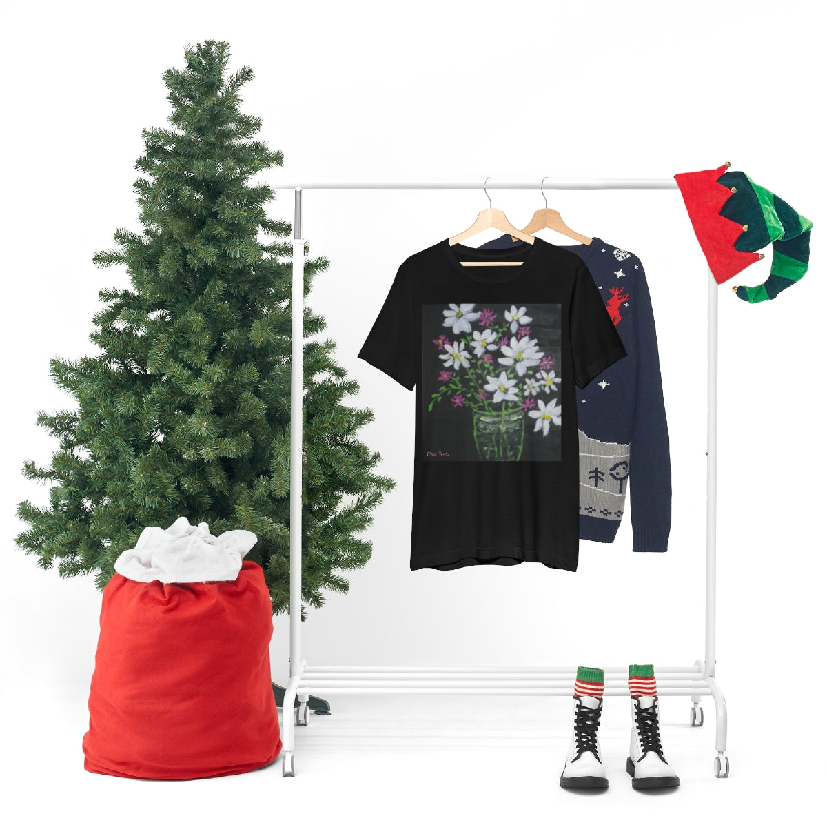 Floral on Black Short Sleeve Tee
