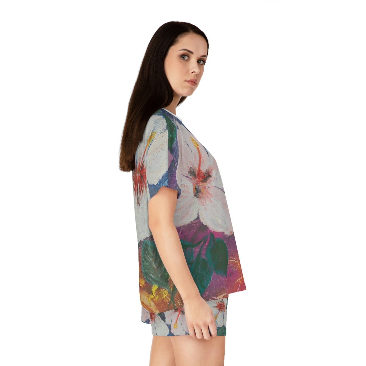 Colorful Hibiscus Women's Short Pajamas Set