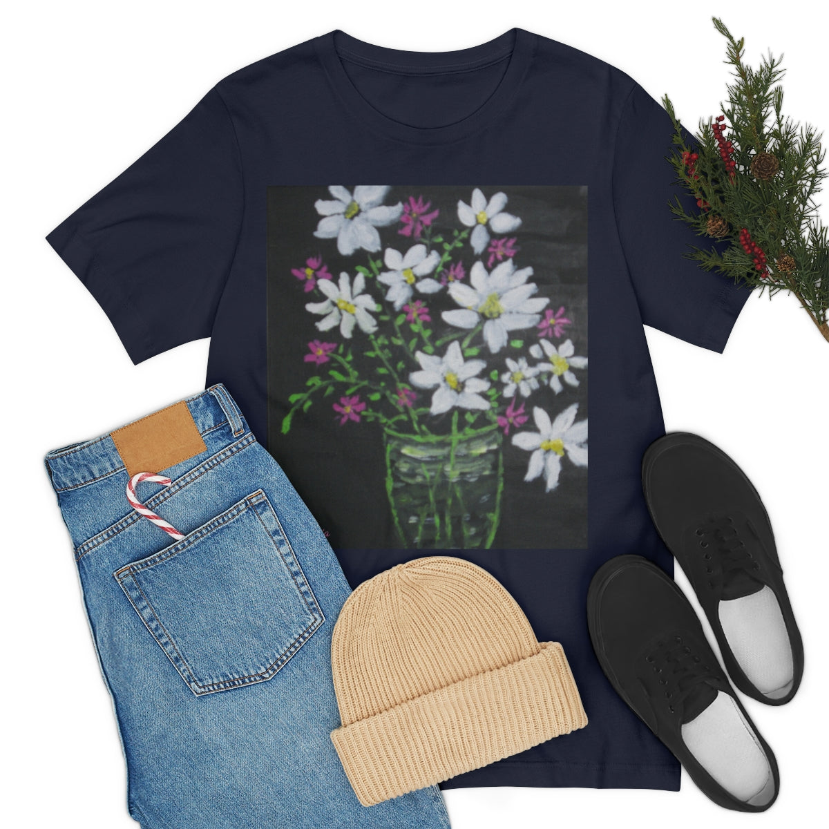 Floral on Black Short Sleeve Tee
