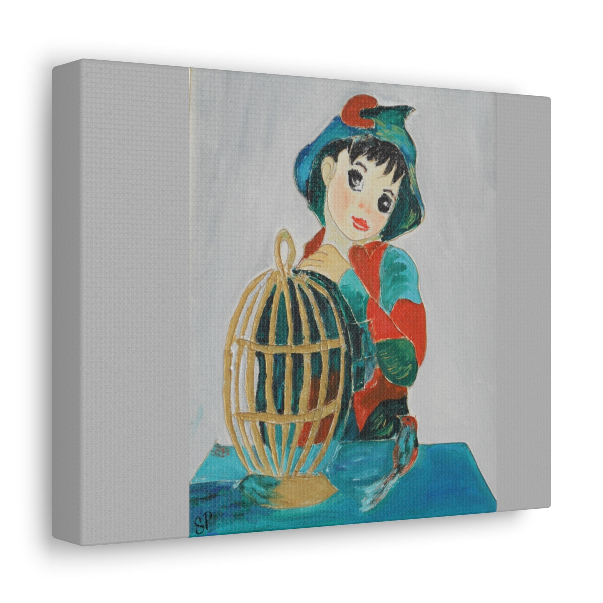 "Portrait of Child with Birdcage" Canvas