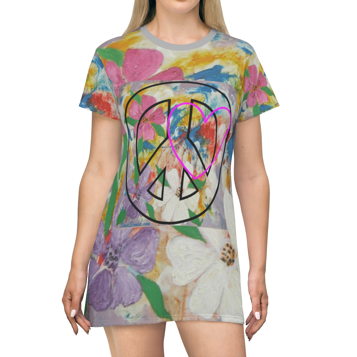 Oma Sonia's Peace-Love Floral T-Shirt Dress