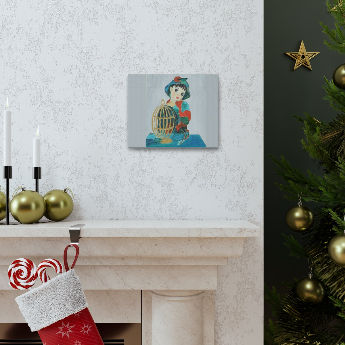 "Portrait of Child with Birdcage" Canvas