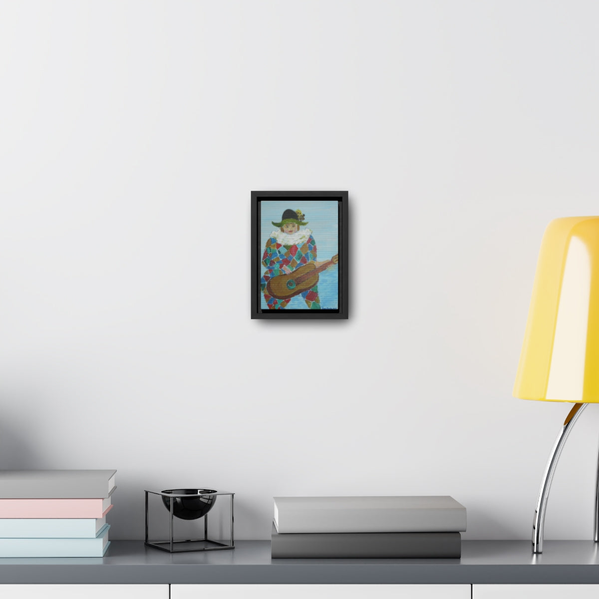 Oma Sonia's "Harlequin with Guitar" Framed Color Print on Canvas