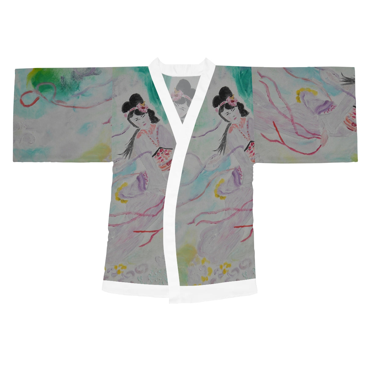 Long Sleeve Kimono Robe with Geisha