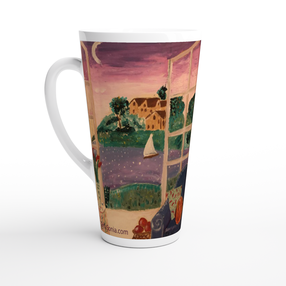 "Moonlit Sail" by Oma Sonia 17oz Ceramic Latte Mug