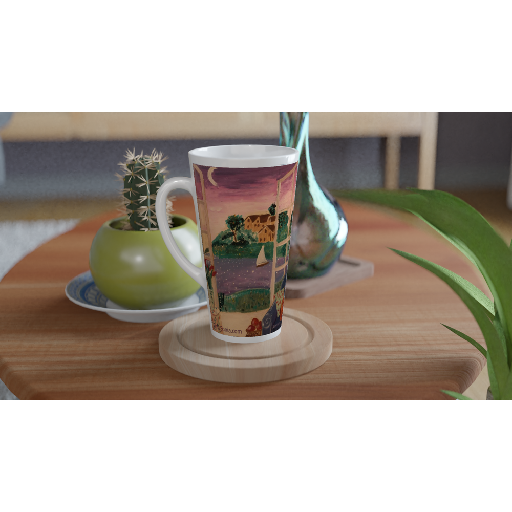"Moonlit Sail" by Oma Sonia 17oz Ceramic Latte Mug