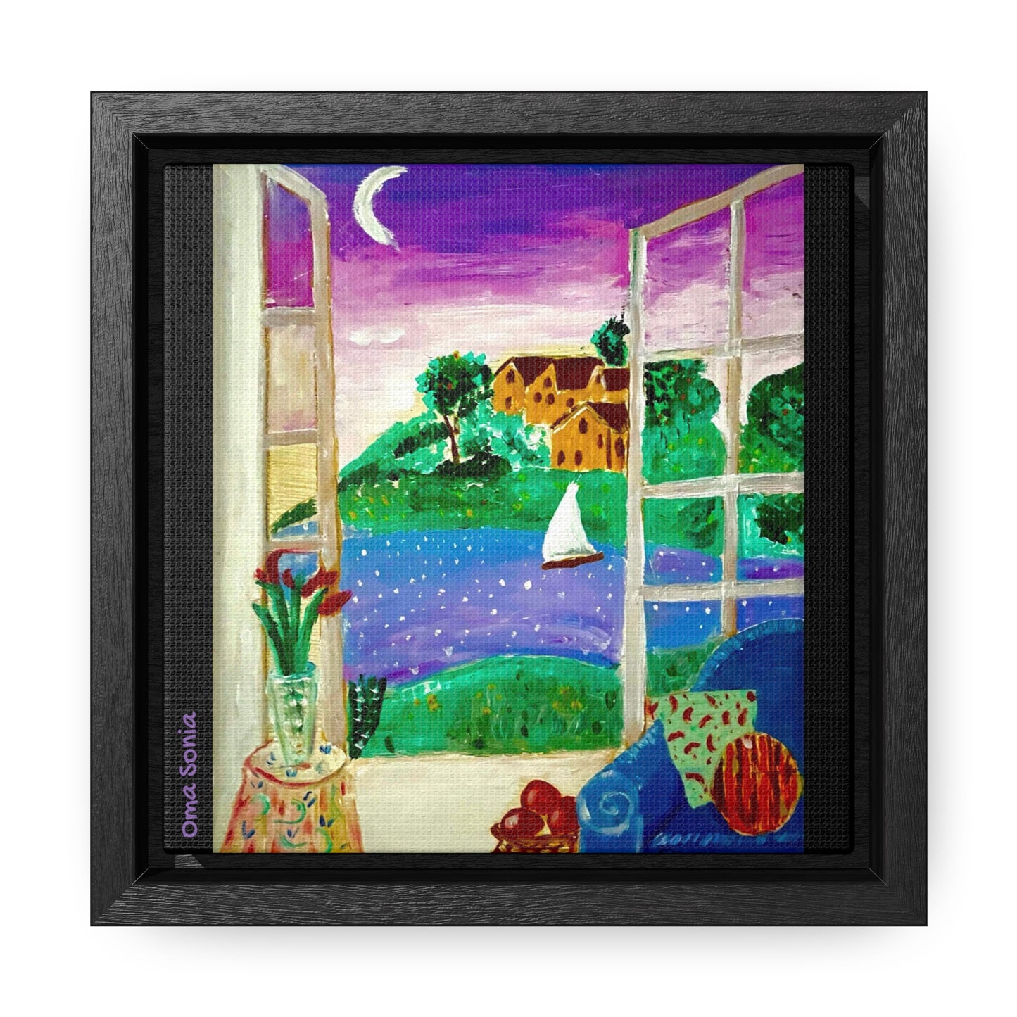 Moonlight Sail - framed mini-print on canvas