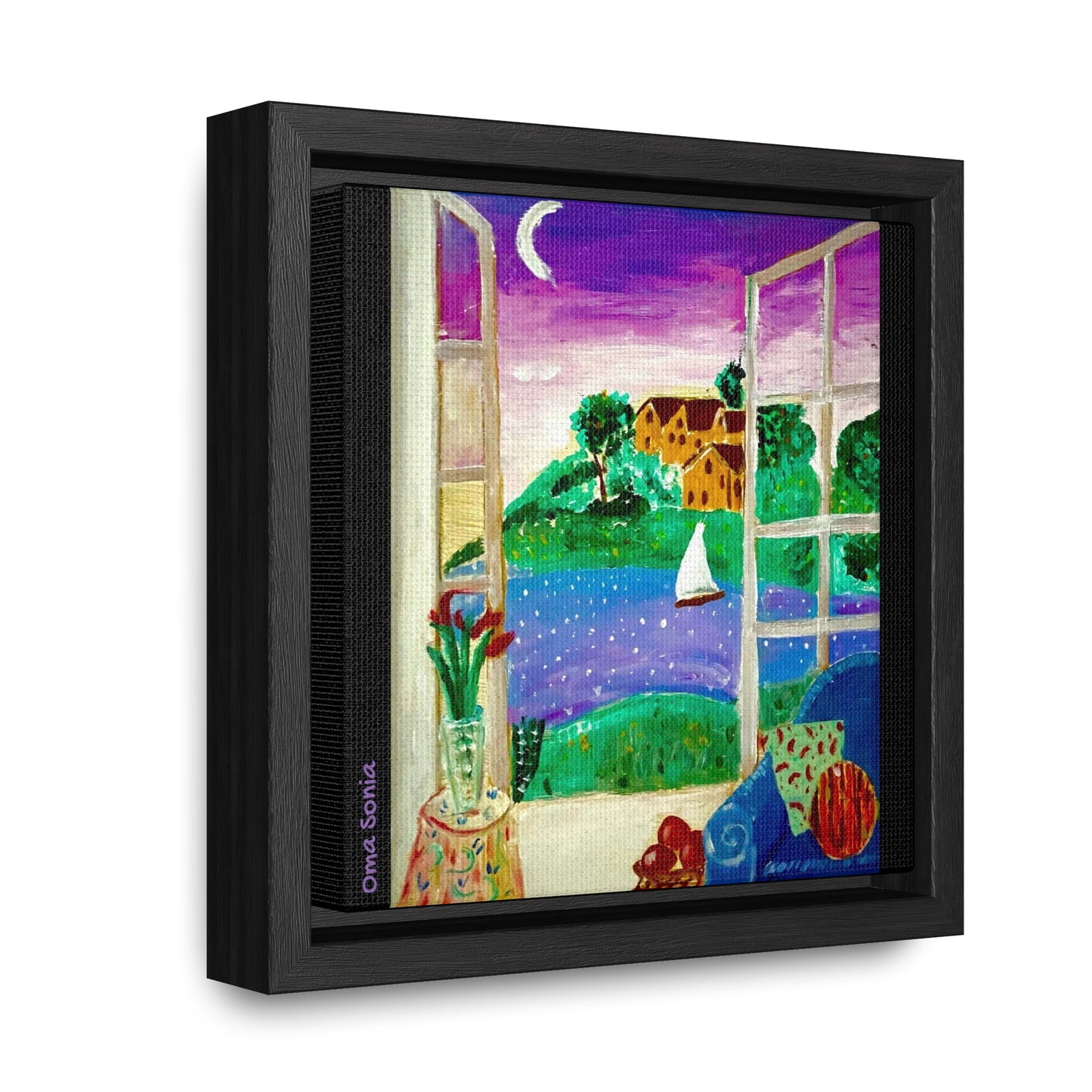 Moonlight Sail - framed mini-print on canvas