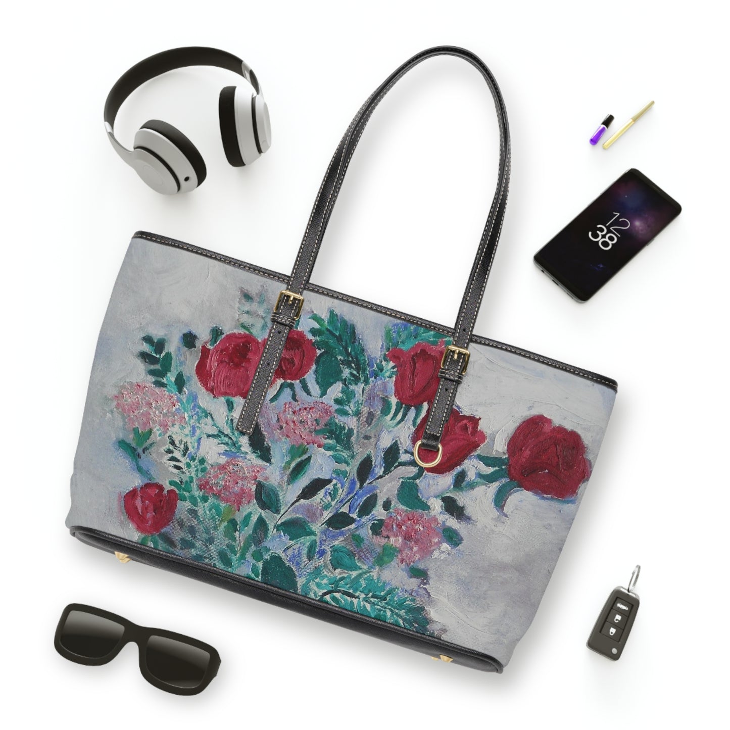 Floral Faux Leather Shoulder Bag