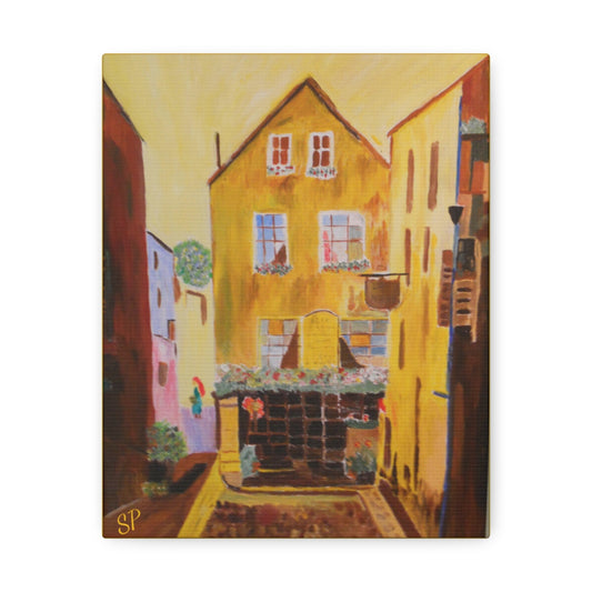 Oma Sonia Holocaust Survivor Artist - "Yellow House" on Stretched Canvas