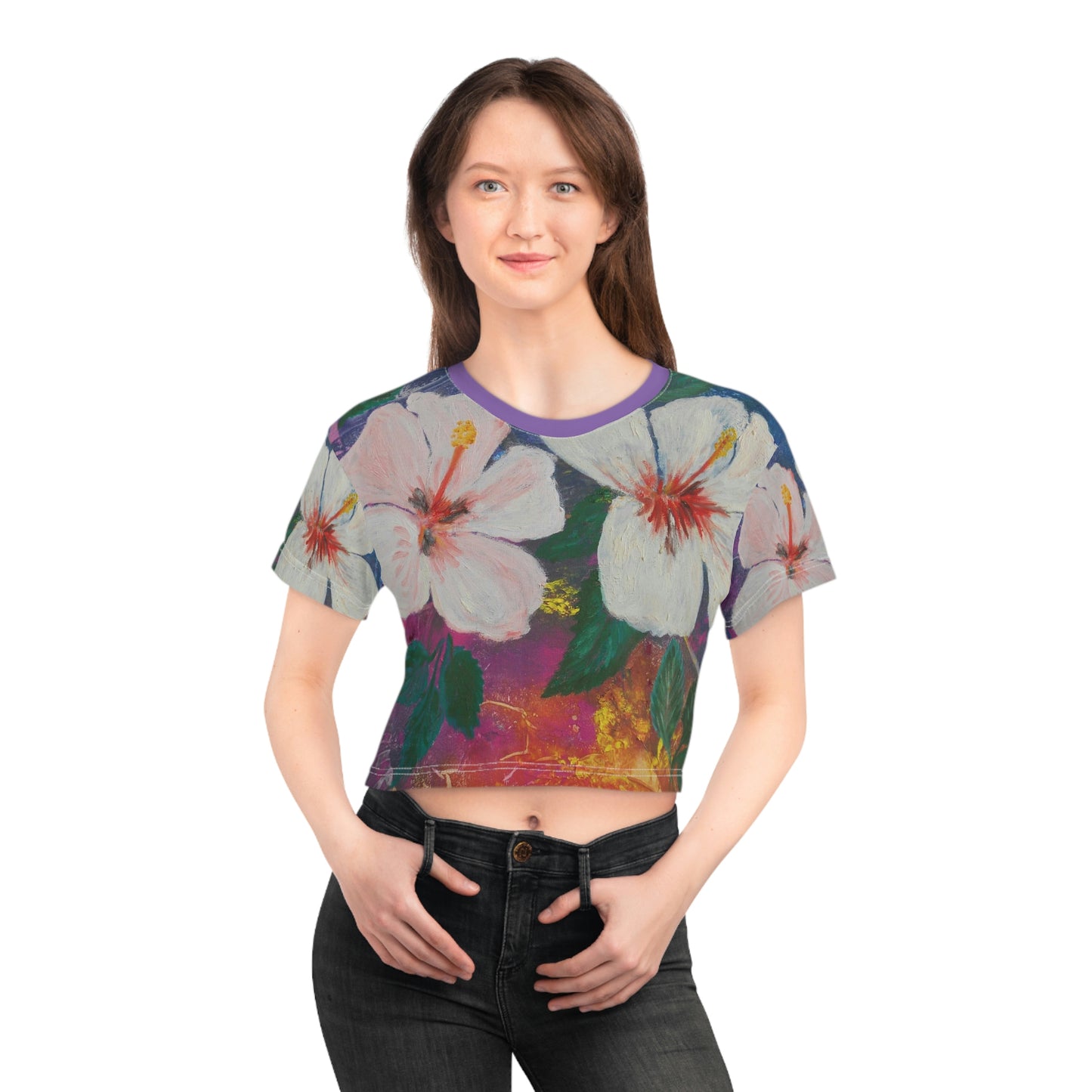 Oma's "Brilliant Hibiscus" Crop T Shirt