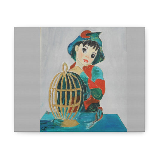 "Portrait of Child with Birdcage" Canvas