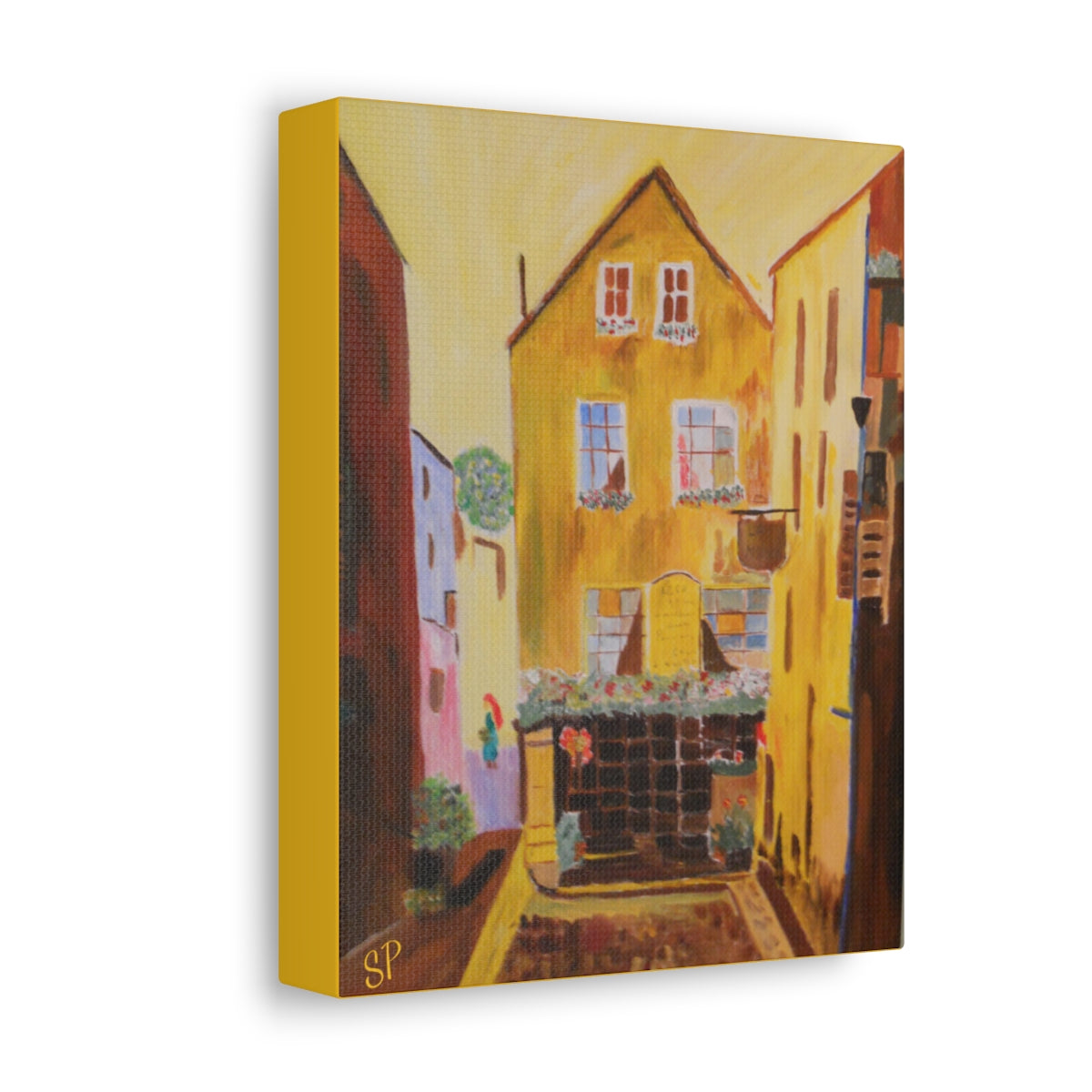 Oma Sonia Holocaust Survivor Artist - "Yellow House" on Stretched Canvas