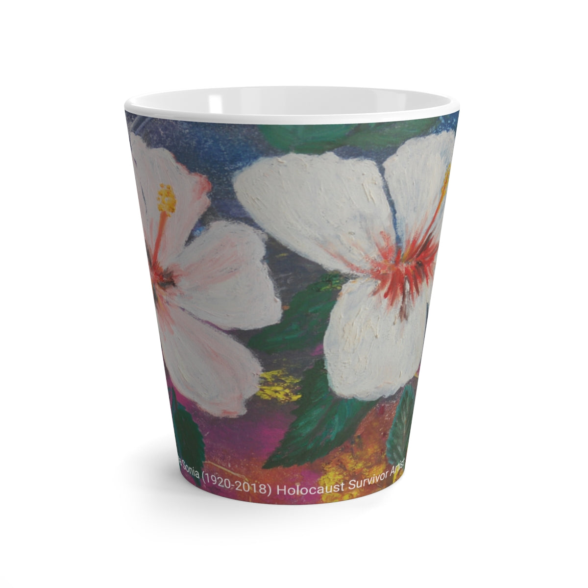 Oma Sonia Latte Mug - Holocaust Survivor Art - "Brilliant Hibiscus"