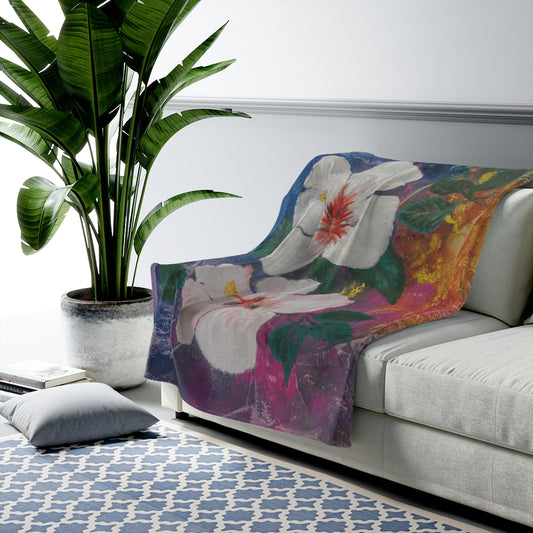 Oma Sonia - Plush Floral Blanket "Hibiscus"