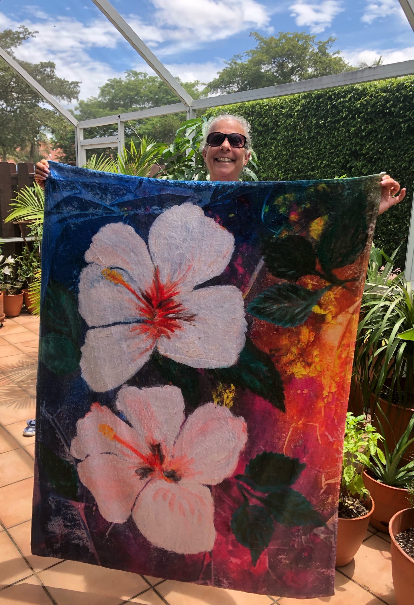 Oma Sonia - Plush Floral Blanket "Hibiscus"