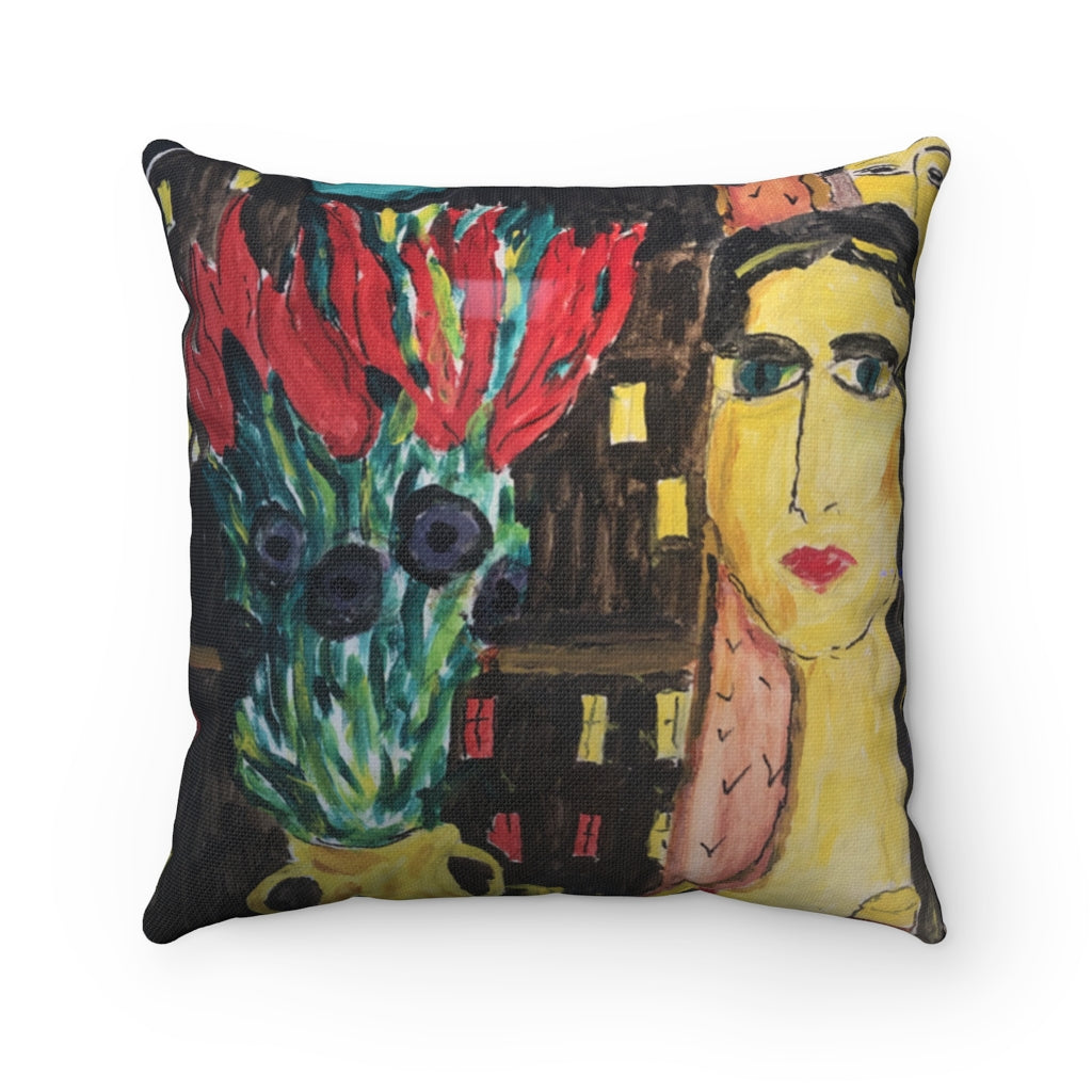 Mysterious Woman / Floral Pillow