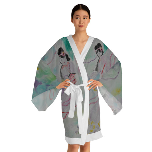 Long Sleeve Kimono Robe with Geisha