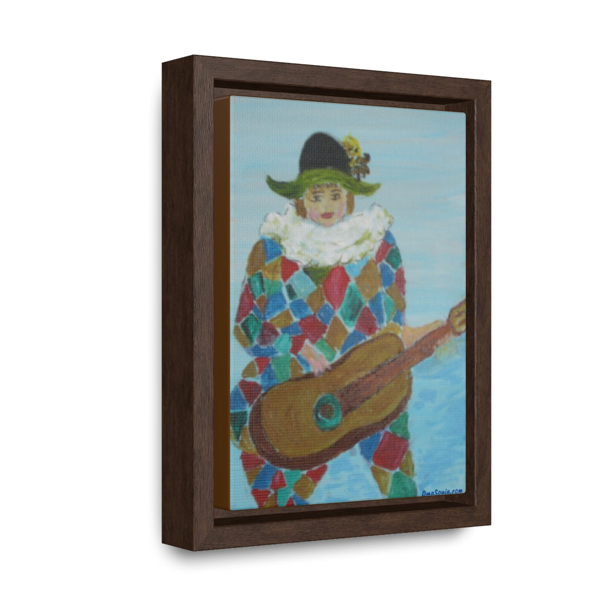 Oma Sonia's "Harlequin with Guitar" Framed Color Print on Canvas