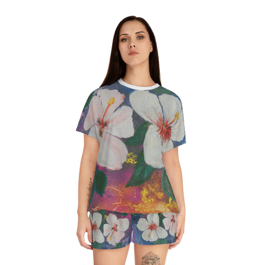 Colorful Hibiscus Women's Short Pajamas Set