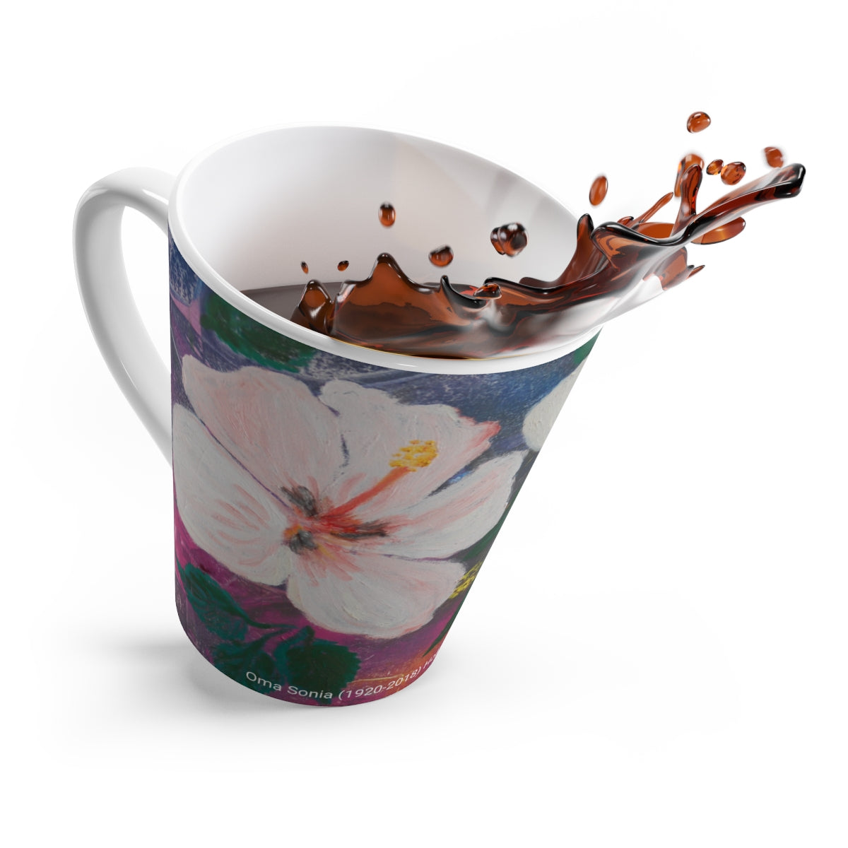 Oma Sonia Latte Mug - Holocaust Survivor Art - "Brilliant Hibiscus"