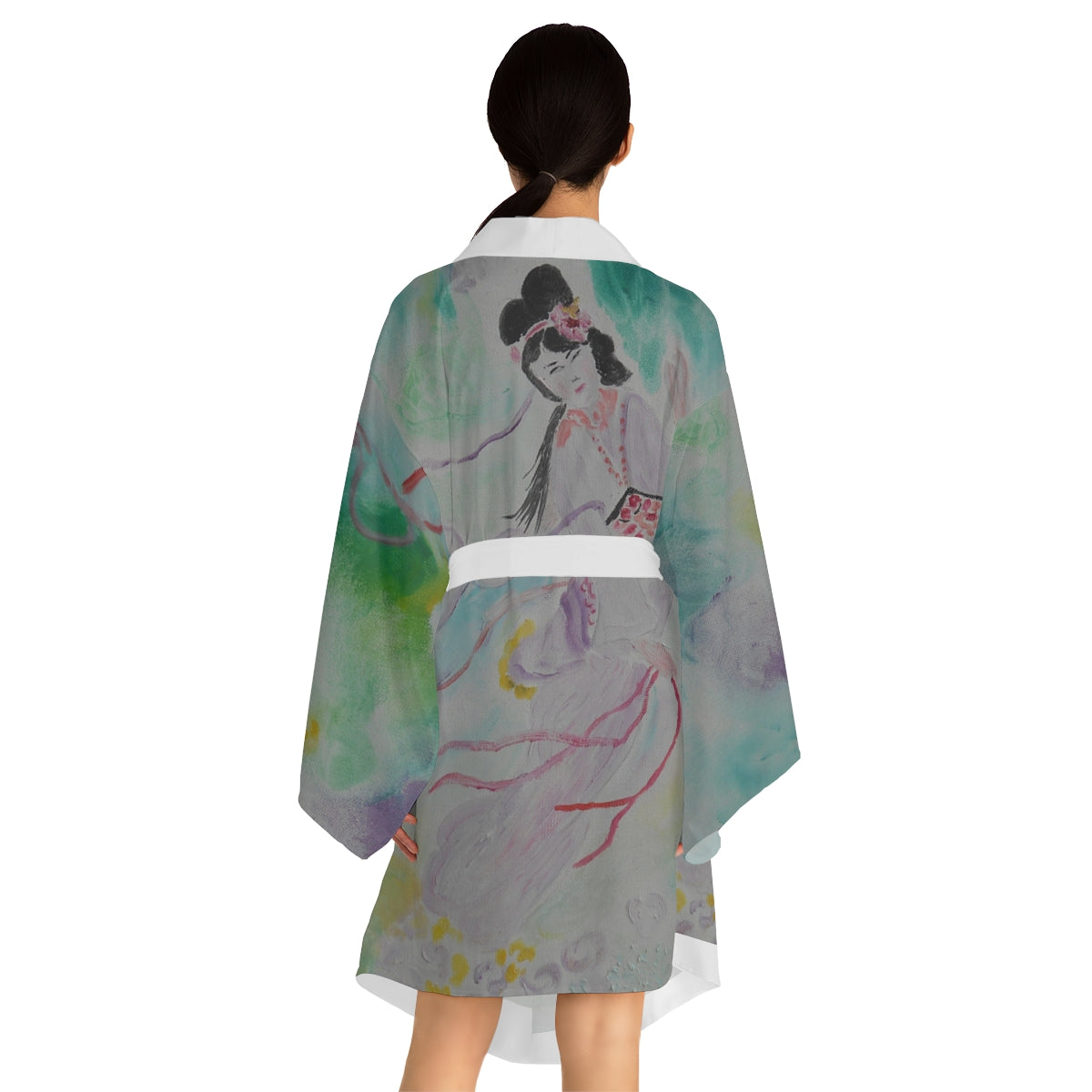 Long Sleeve Kimono Robe with Geisha