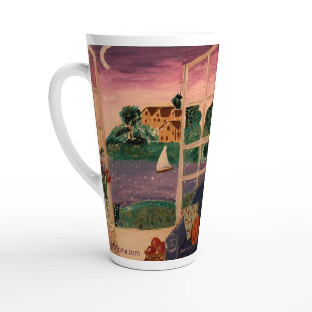 "Moonlit Sail" by Oma Sonia  17oz Ceramic Latte Mug